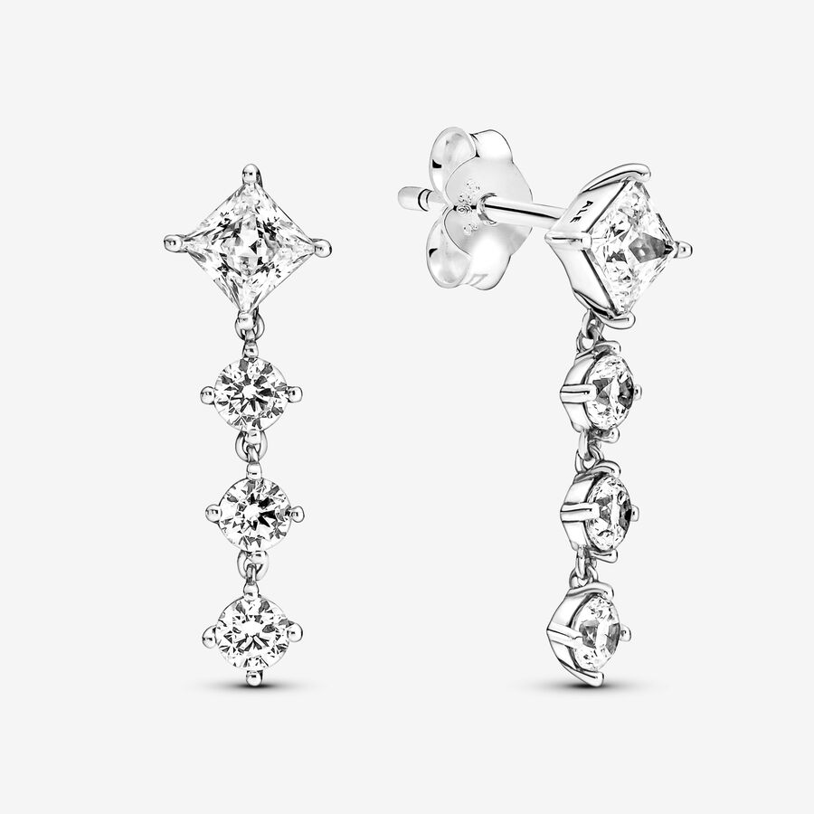 Sterling silver stud earrings with clear zirconia image number 0