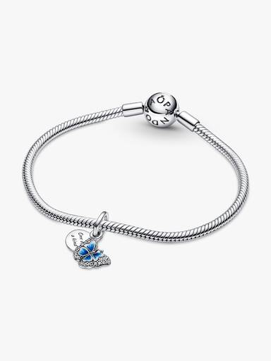 Charm Pendant Double Papillon Bleu & Citation