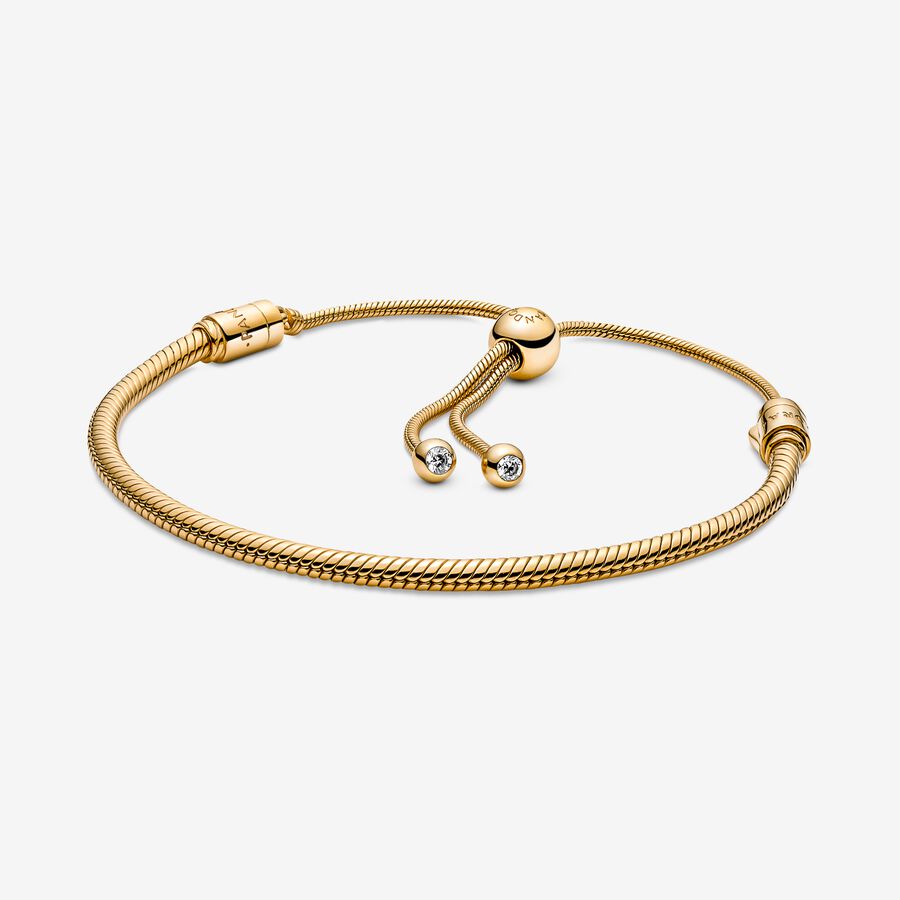 Snake chain 14k gold-plated bracelet with clear cubic zirconia image number 0