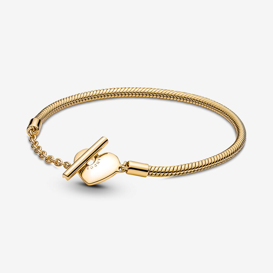 Snake chain 14 gold-plated T-bar heart bracelet image number 0