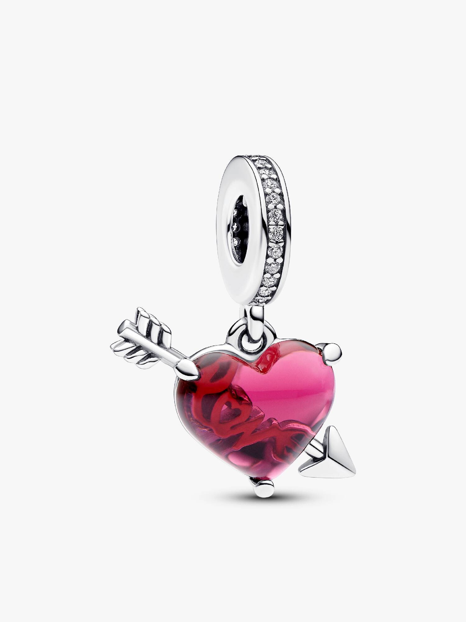Charm Pendant Cœur & Flèche Verre de Murano Rouge