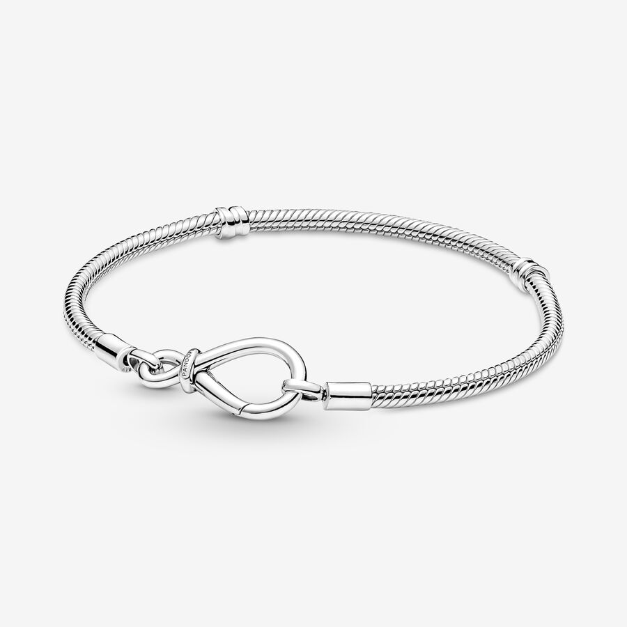 Snake chain sterling silver bracelet with infinity clasp image number 0