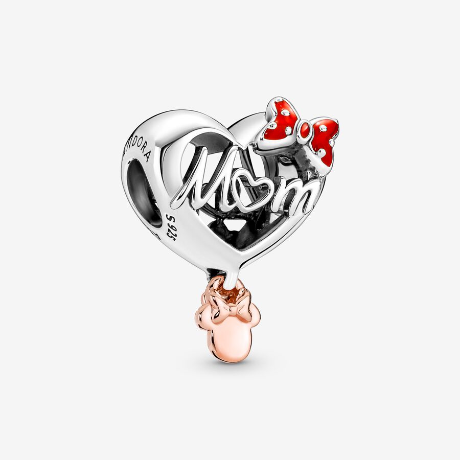 Disney Minnie Mouse mom heart sterling silver and 14k rose gold-plated charm with red enamel image number 0
