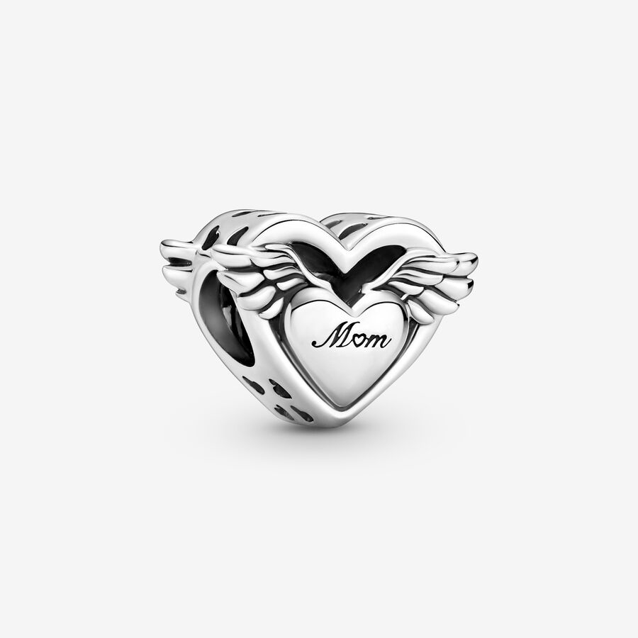 Mum heart with wings sterling silver charm image number 0