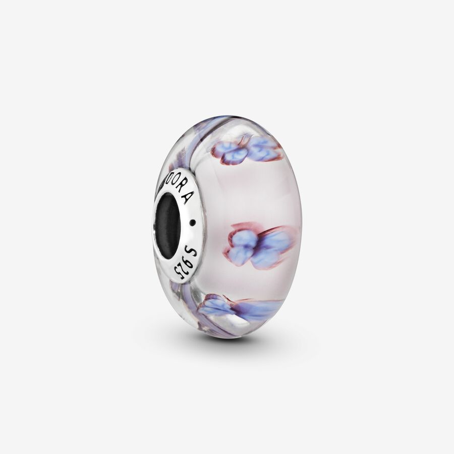 Butterfly silver charm with pink, purple and transparent Murano glass image number 0