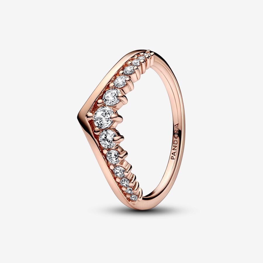 Wishbone 14k rose gold-plated ring with clear cubic zirconia image number 0