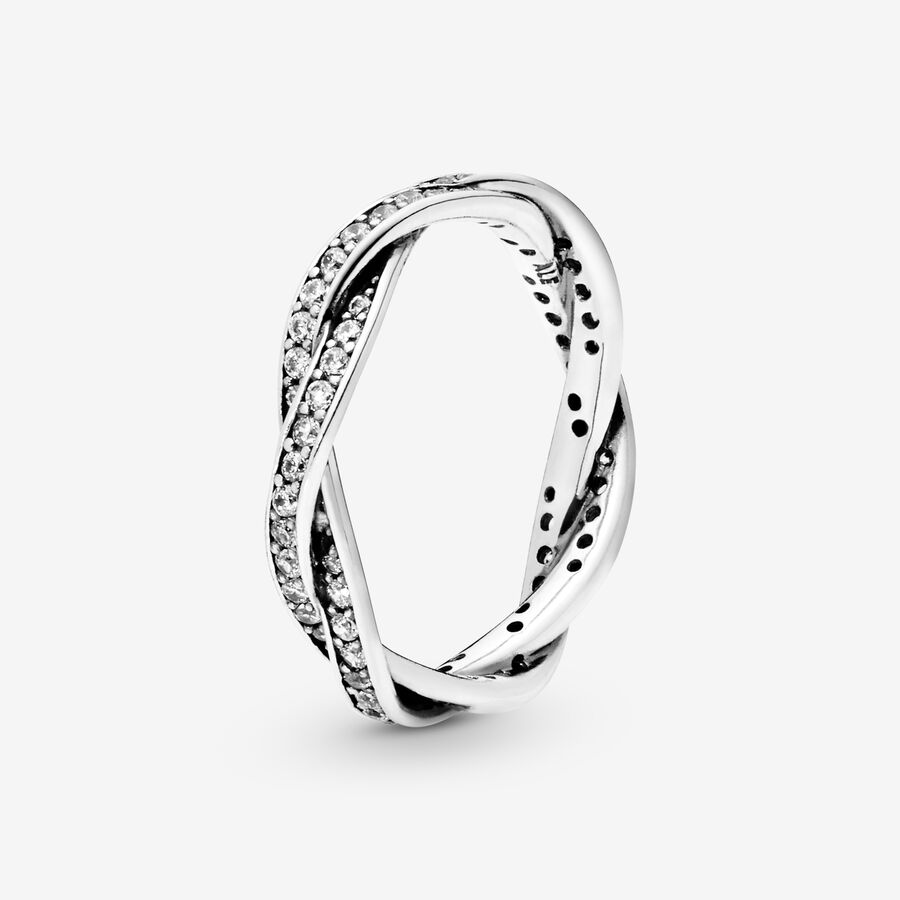 Braided pave silver ring with cubic zirconia image number 0