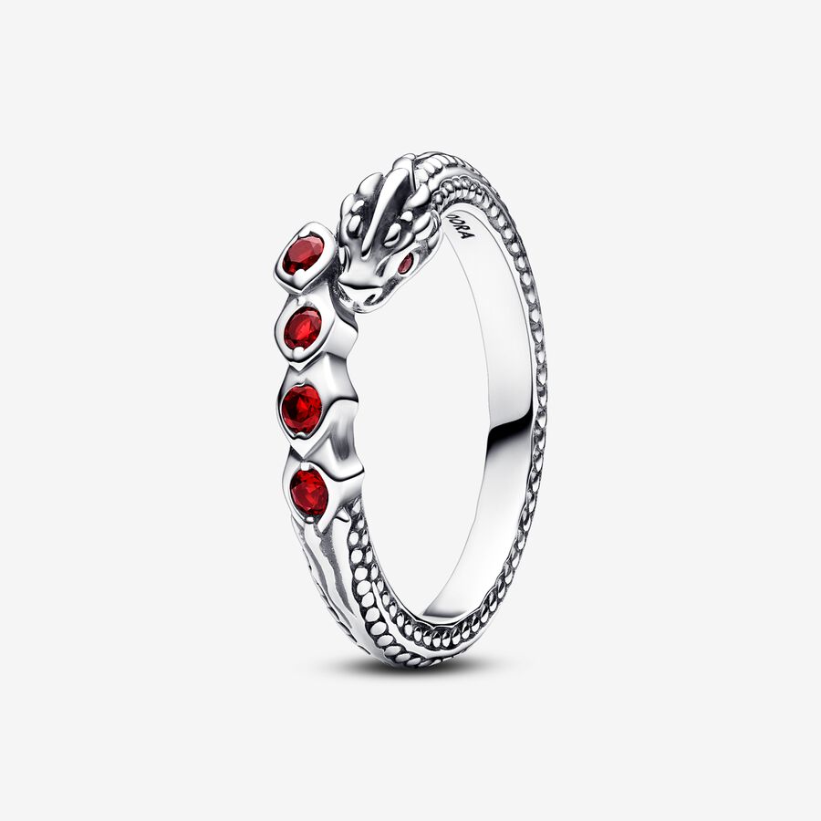 Game of Thrones Dragon sterling silver ring with salsa red crystal image number 0