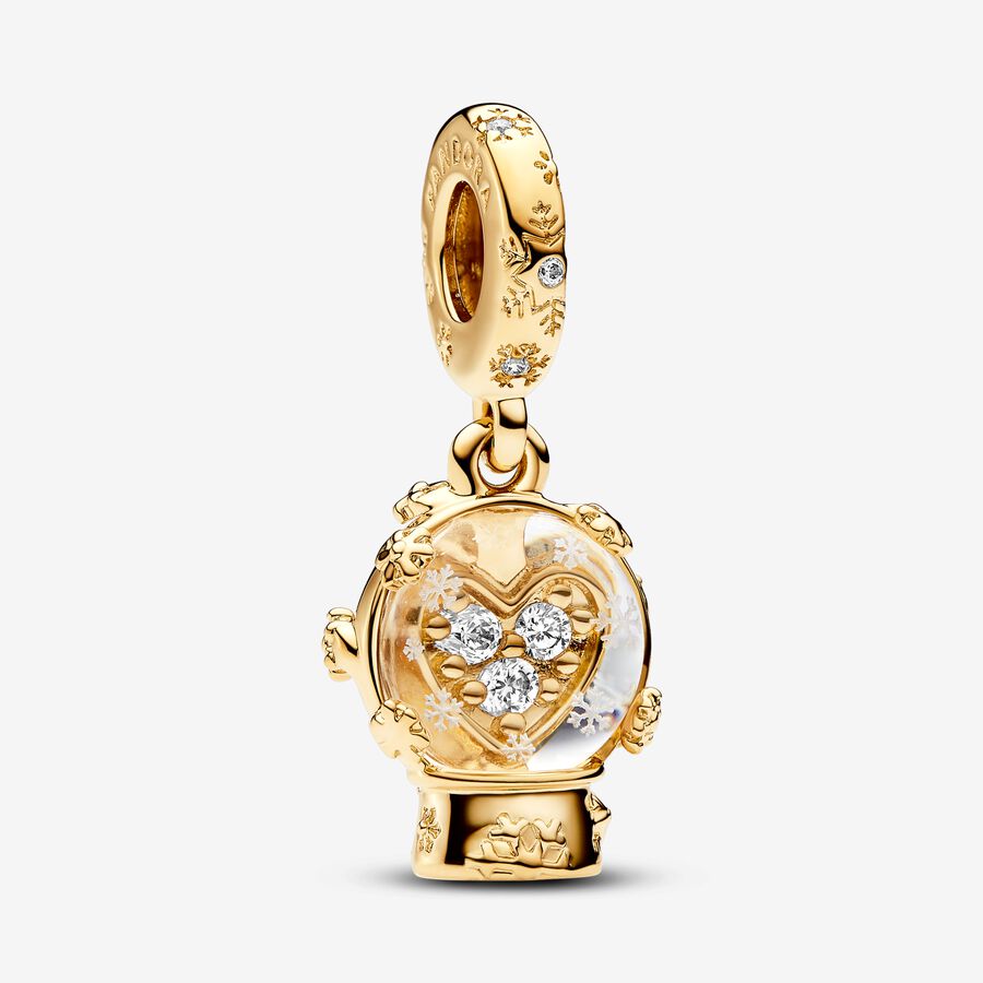 Snow globe 14k gold-plated dangle with clear cubic zirconia and transparent Murano glass image number 0