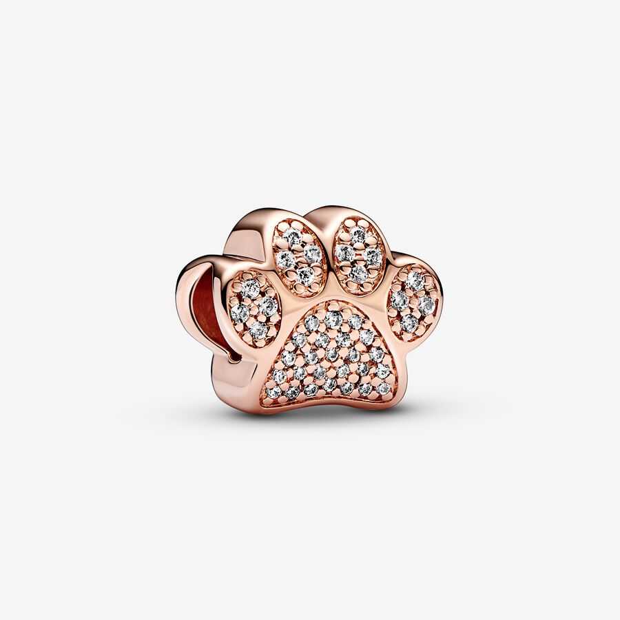 Paw 14k rose gold-plated charm with clear cubic zirconia image number 0