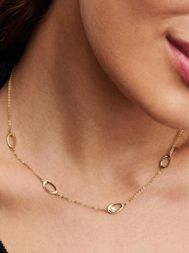 Collier Ovale de Forme Organique & Perle de Culture d'Eau Douce Traitée