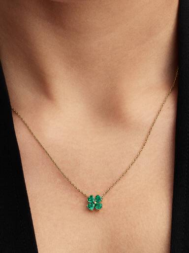 Collier à Pendentif Trèfle à Quatre Feuilles Vert