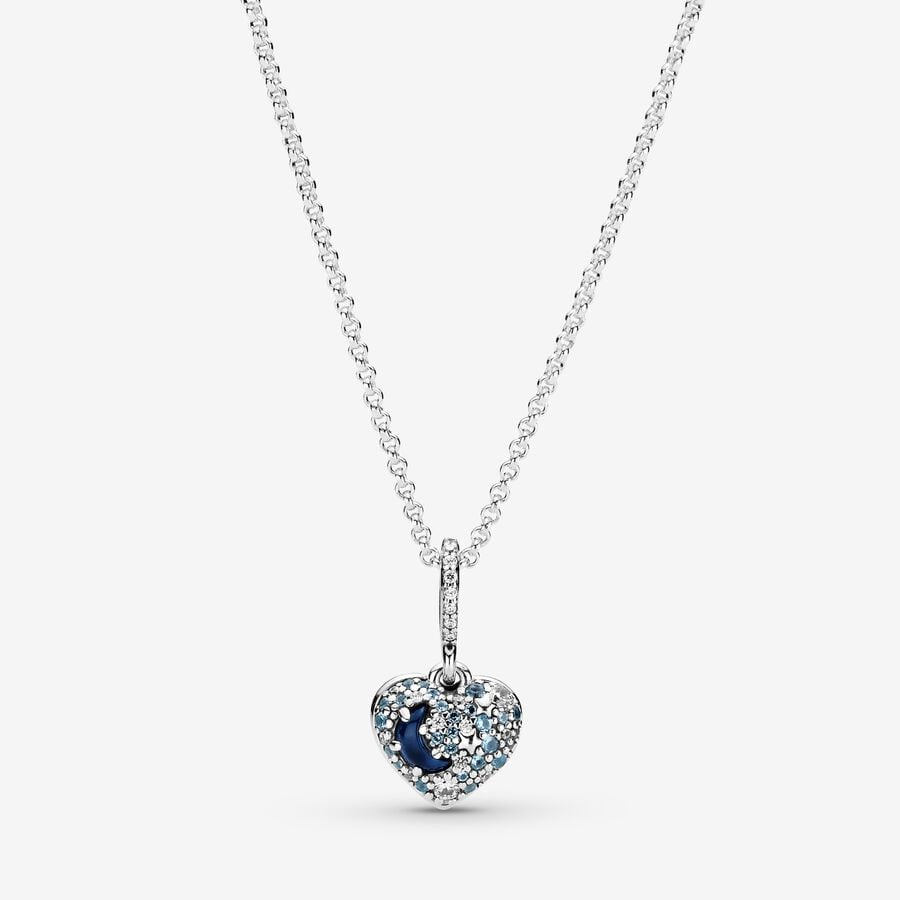 Heart sterling silver necklace with skylight blue, icy blue crystal and clear cubic zirconia image number 0