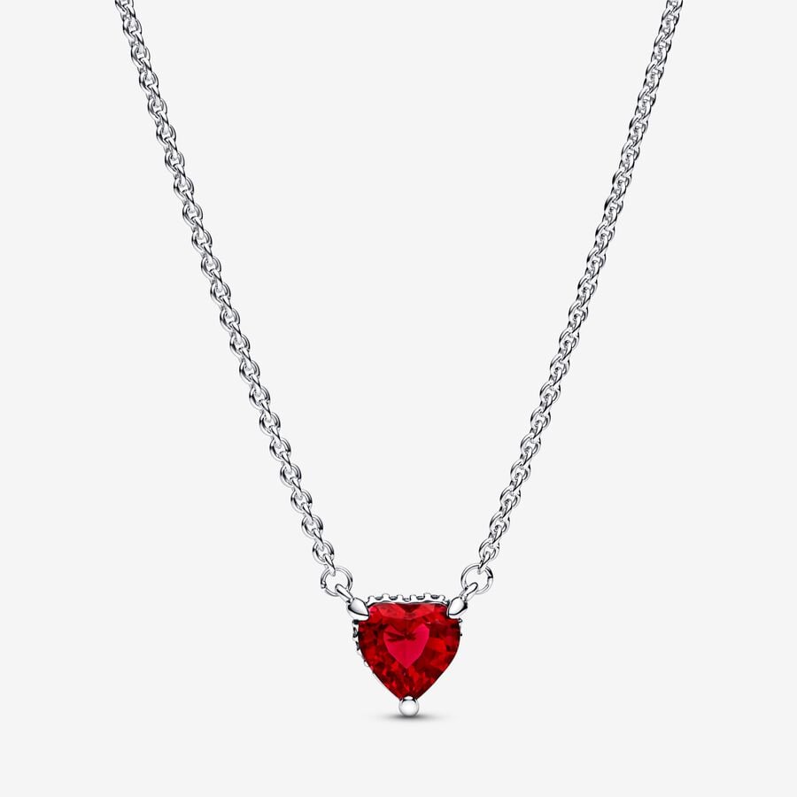 Heart sterling silver collier with cherries jubilee red crystal and clear cubic zirconia image number 0