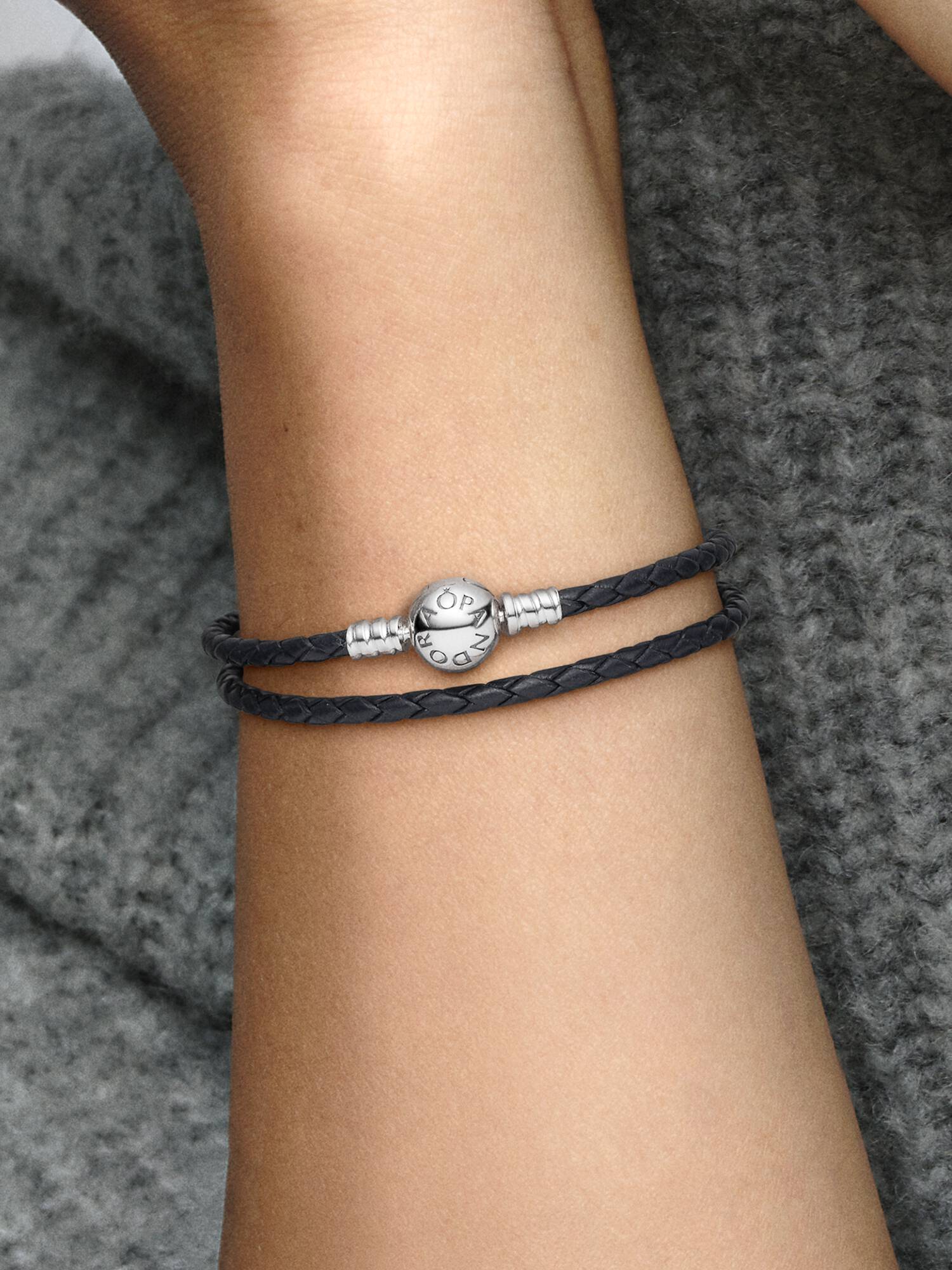 Dubbele zwarte leren armband