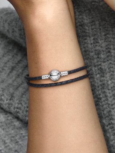 Bracelet en Cuir Noir Double Tour