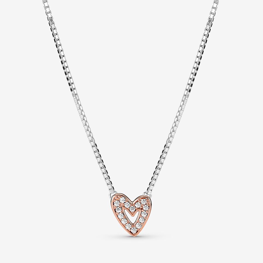 Heart 14k rose gold-plated and sterling silver collier with clear cubic zirconia image number 0