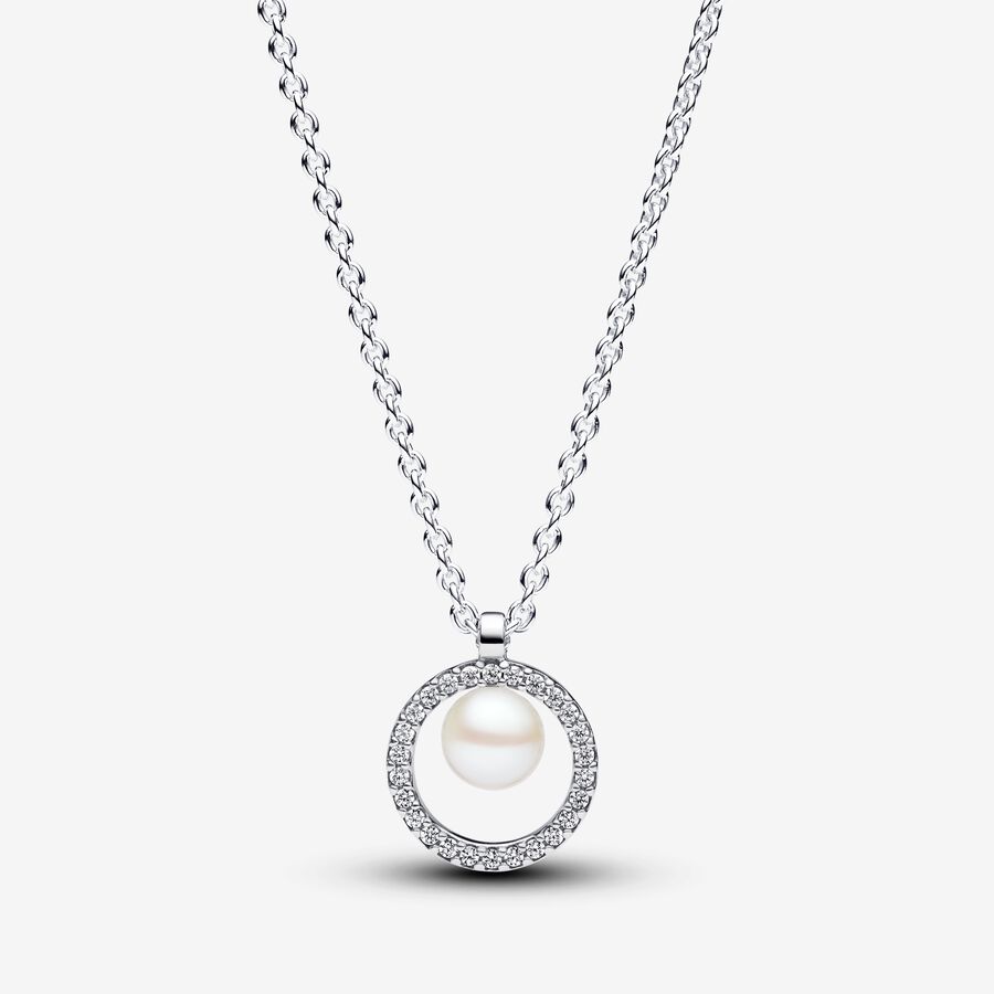Sterling silver collier with white treated freshwater cultured pearl and clear cubic zirconia image number 0