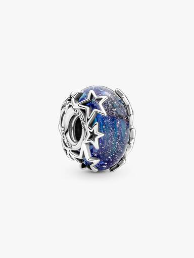 Charm en Verre de Murano Bleu Galaxie & Étoile