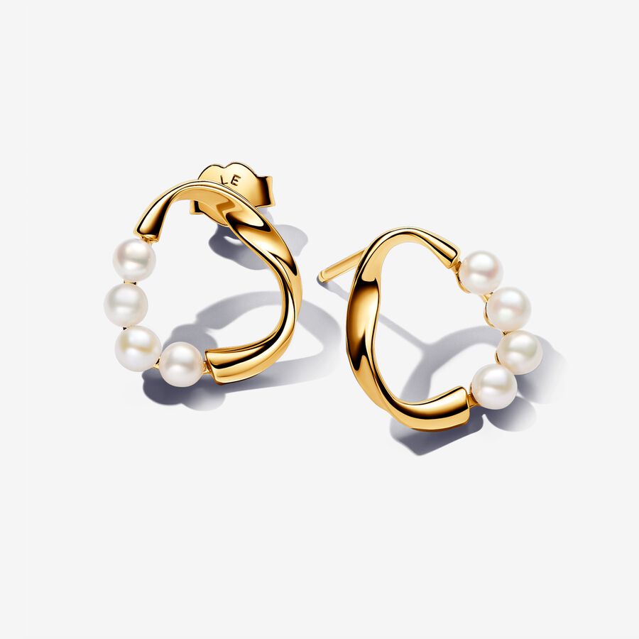 14k Gold-plated stud earrings with white treated freshwater cultured pearl image number 0