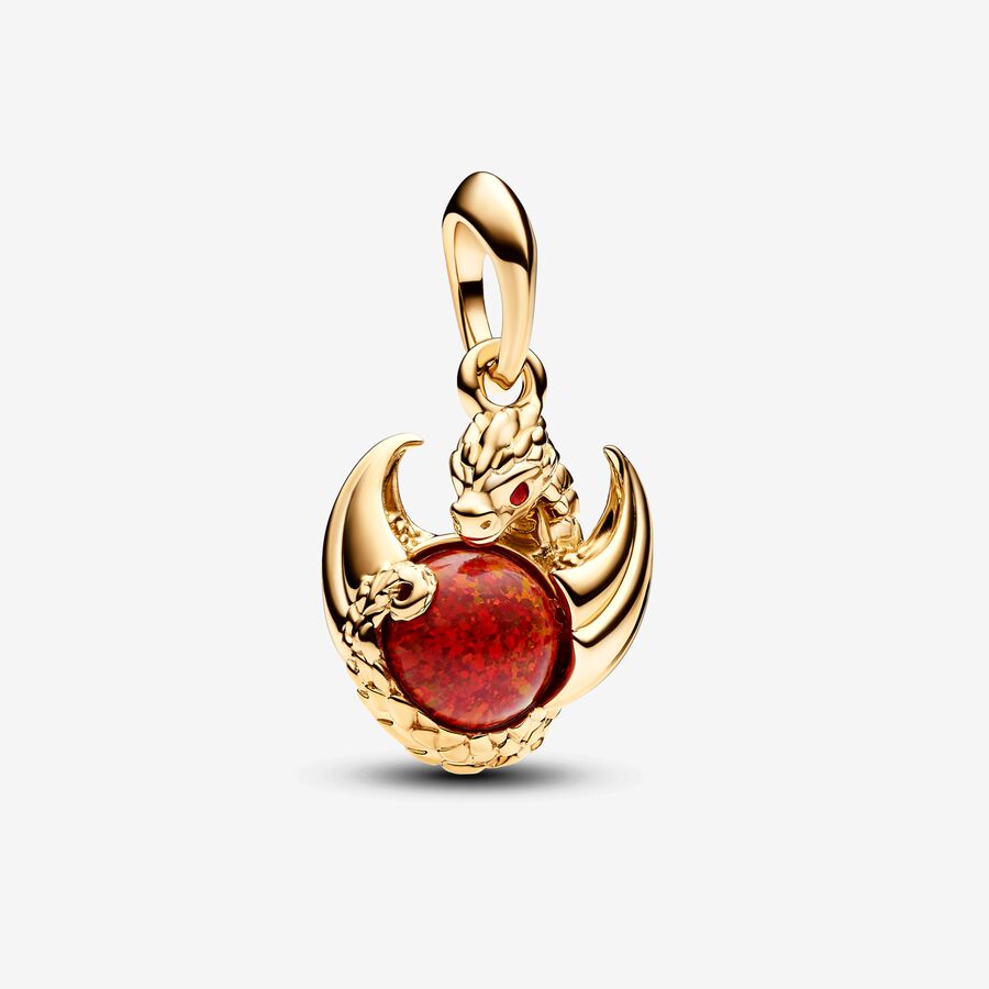 Game of Thrones Dragon Fire 14k gold-plated dangle with salsa red crystal and red lab-created opal image number 0