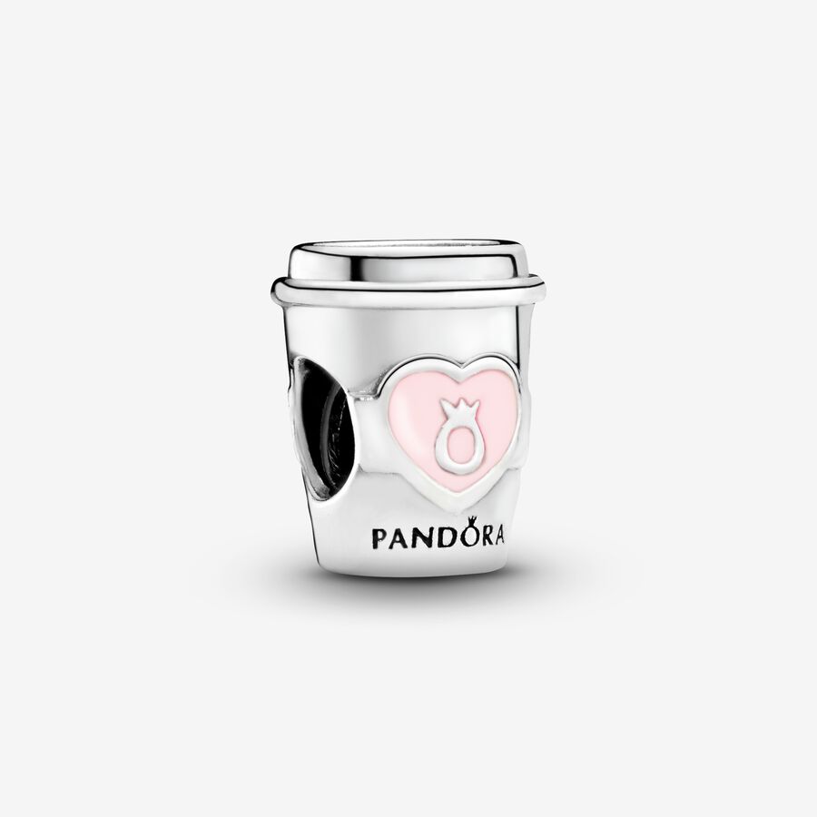 Coffee cup silver charm with pink enamel image number 0