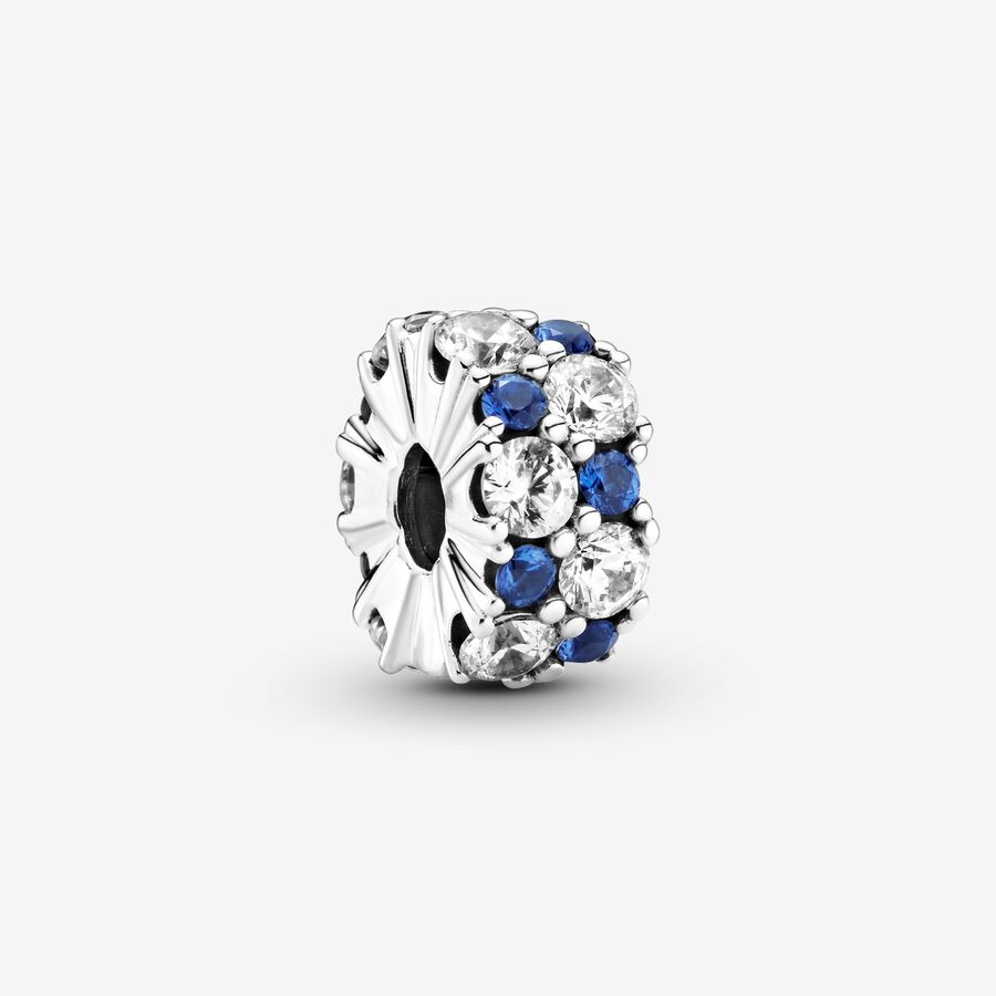 Sterling silver clip with clear cubic zirconia and stellar blue crystal and silicone grip image number 0