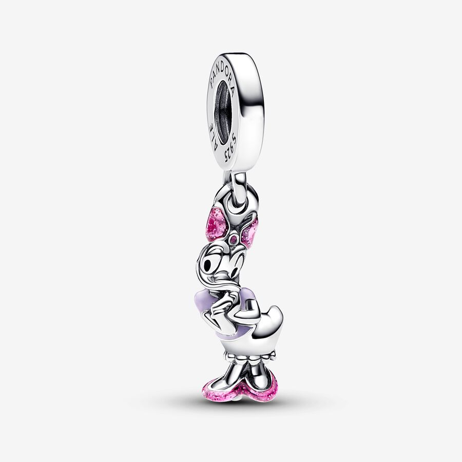 Disney Daisy Duck sterling silver dangle with holographic pink, purple and black enamel image number 0