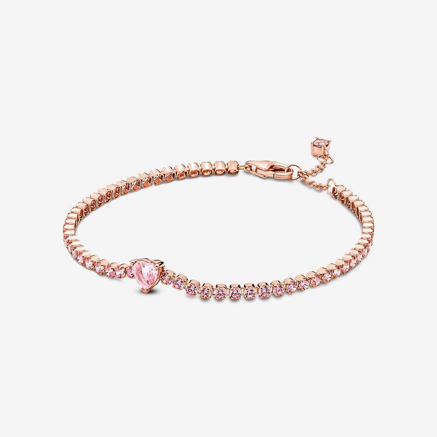 Heart 14k rose gold-plated tennis bracelet with orchid pink crystal image number 0
