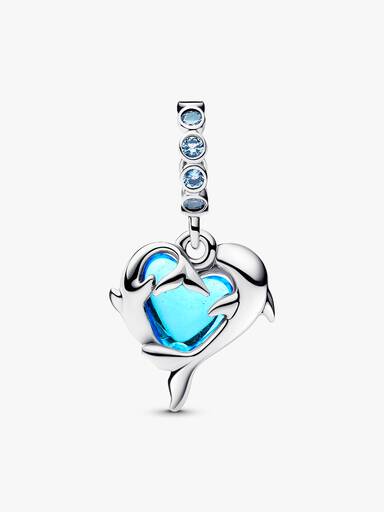 Charm Pendant Dauphins Verre de Murano Bleu