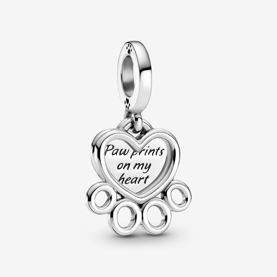 Paw print and heart sterling silver dangle image number 0