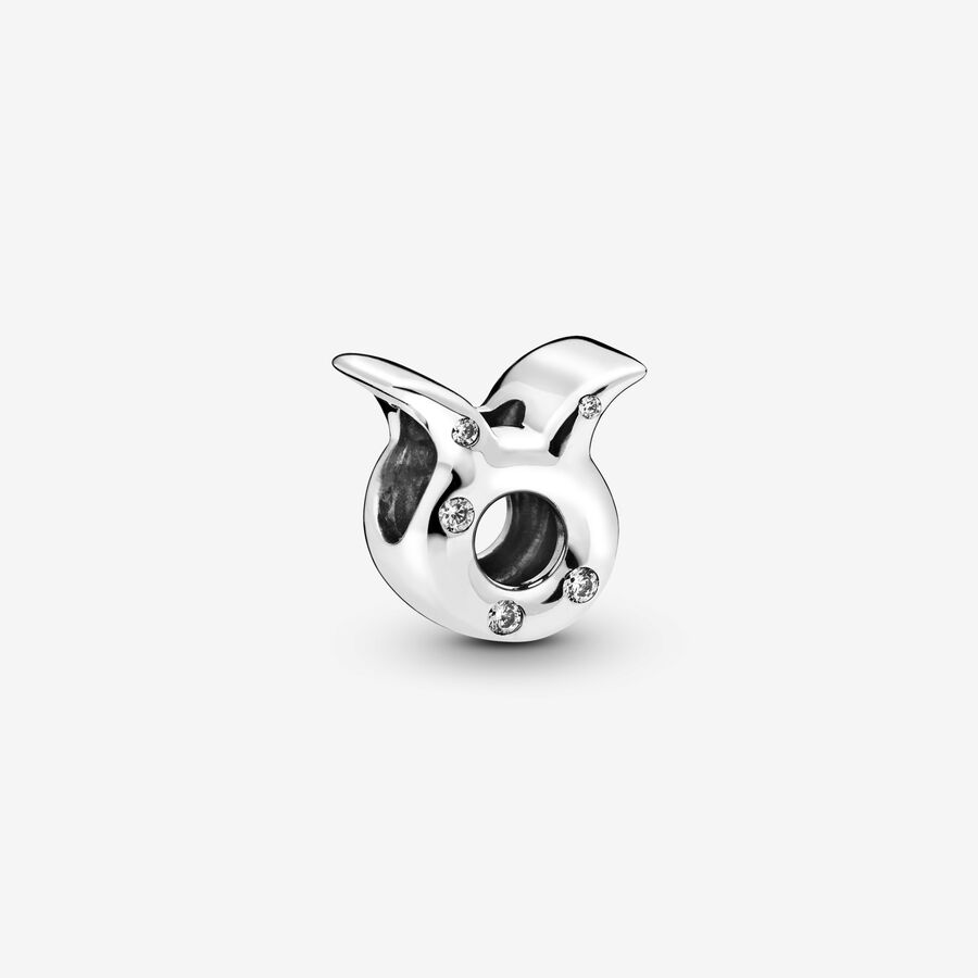 Taurus sterling silver charm with clear cubic zirconia image number 0