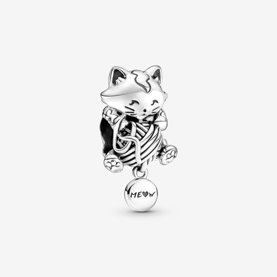 Kitten and yarn ball sterling silver charm image number 0