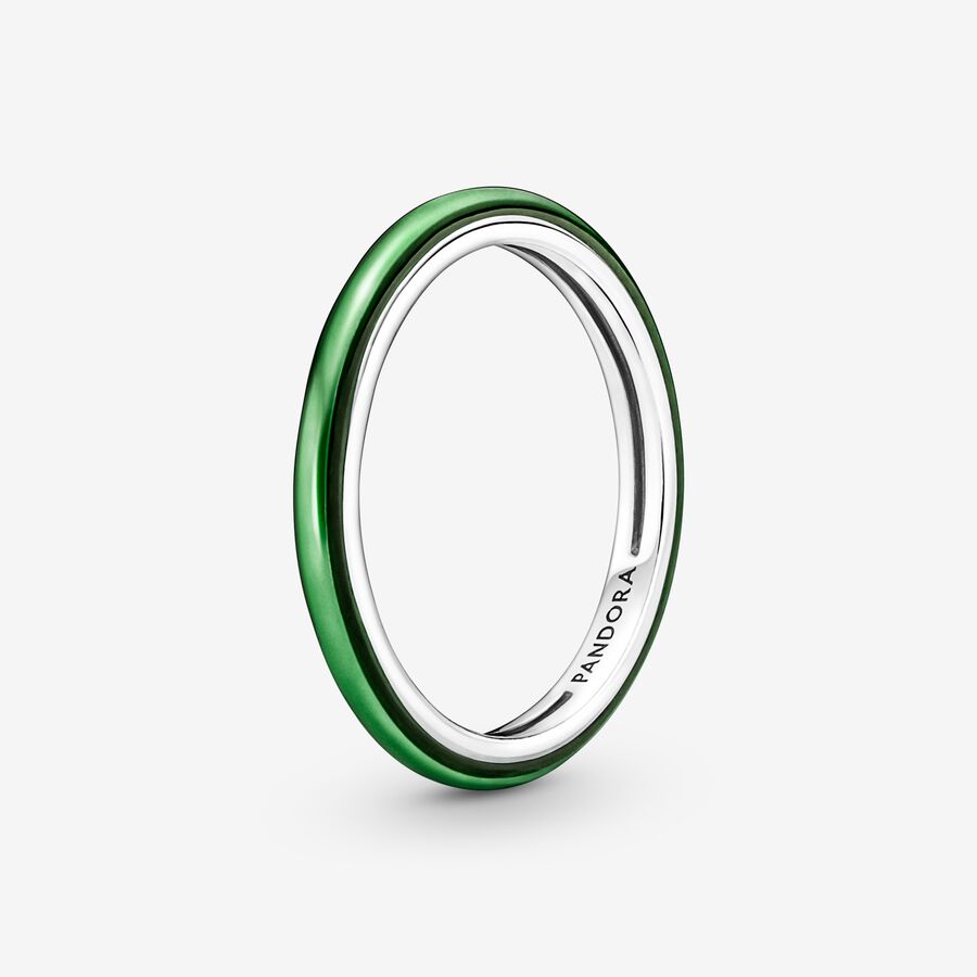 Sterling silver ring with transparent green enamel image number 0