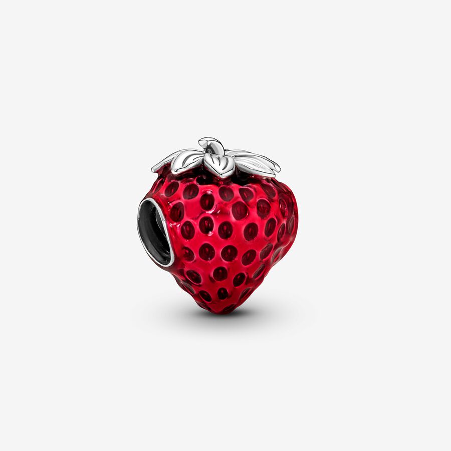 Strawberry sterling silver charm with transparent red enamel image number 0