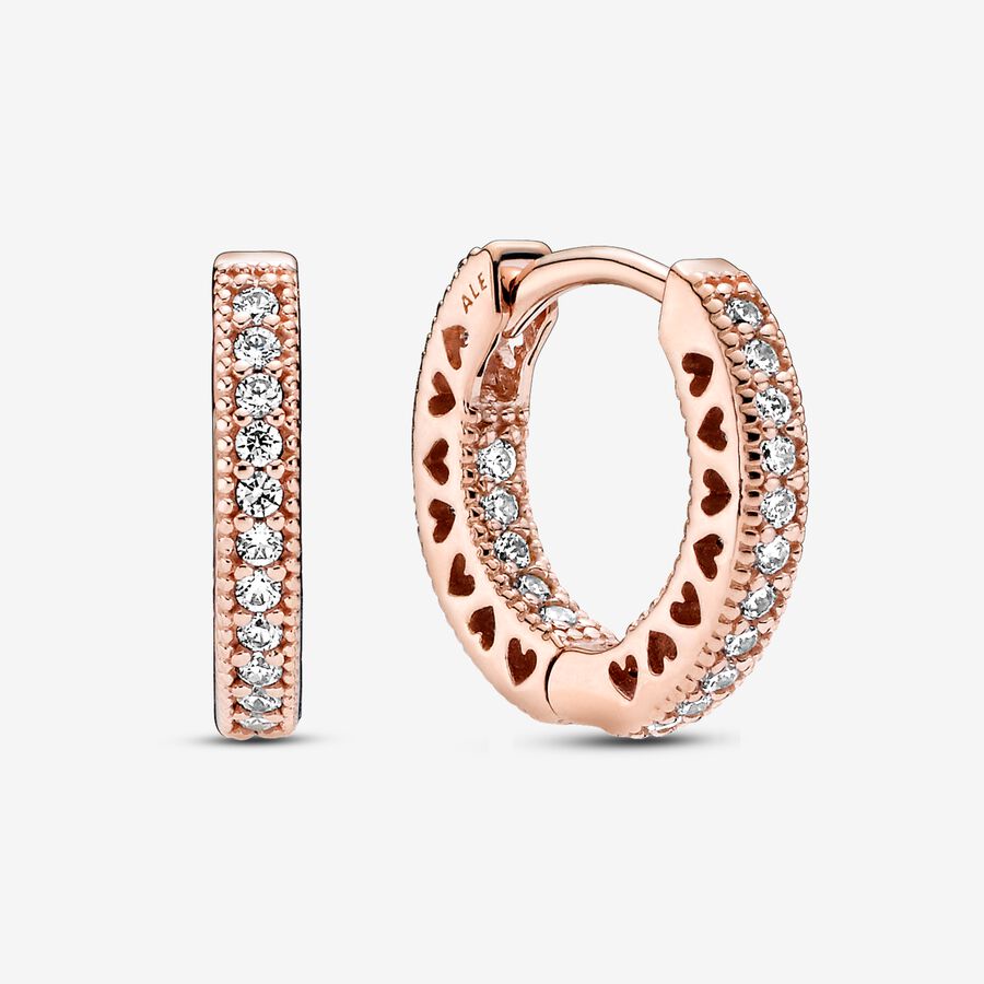 14k Rose gold-plated hoop earrings with clear cubic zirconia image number 0