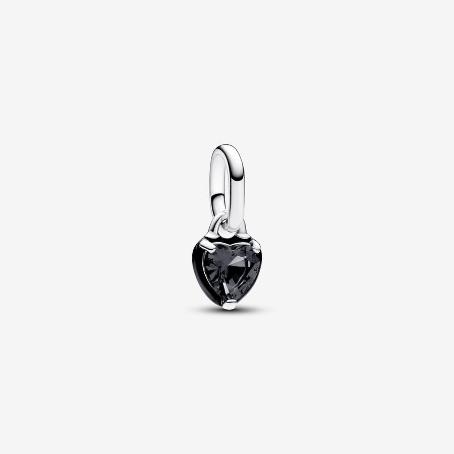 Heart sterling silver mini dangle with black crystal and black enamel image number 0