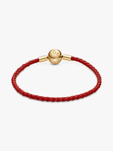 Pandora Moments Rode Geweven Leren Armband