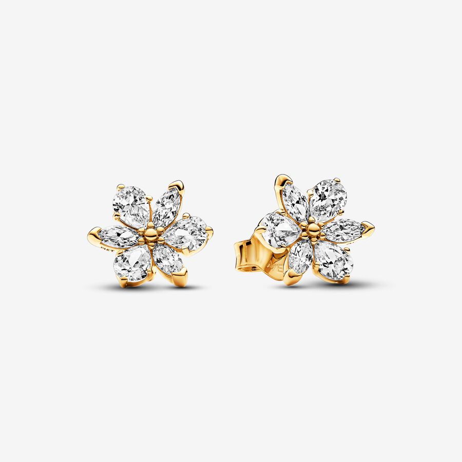Herbarium cluster 14k gold-plated stud earrings with clear cubic zirconia image number 0