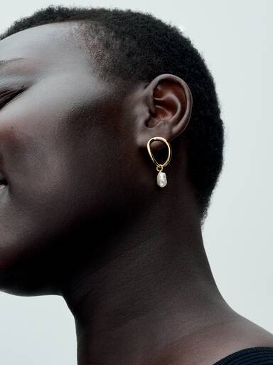 Boucles d’Oreilles Cercle de Forme Organique & Perle de Culture d'Eau Douce Traitée