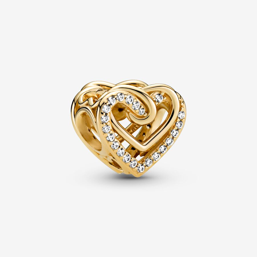 Heart 14k gold-plated charm with clear cubic zirconia image number 0