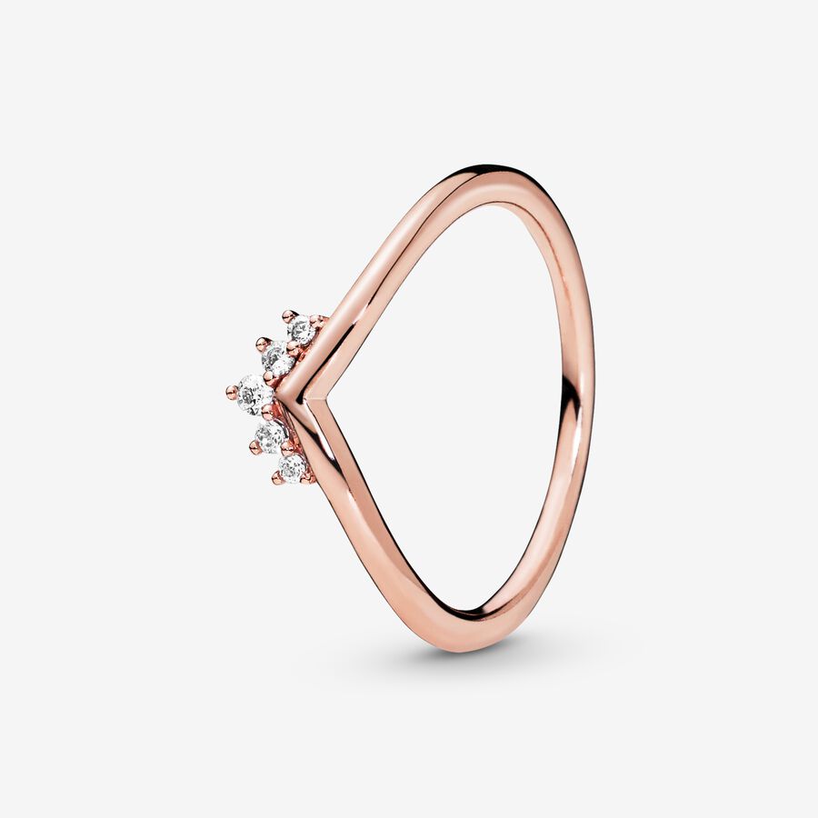 Tiara wishbone 14k rose gold-plated ring with clear cubic zirconia image number 0