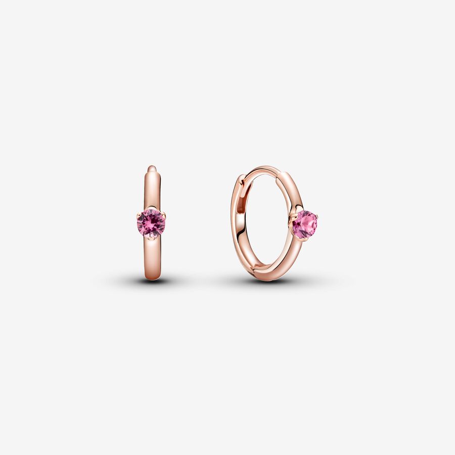14k Rose gold-plated hoop earrings with phlox pink crystal image number 0