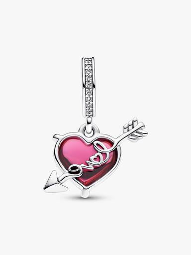 Charm Pendant Cœur & Flèche Verre de Murano Rouge