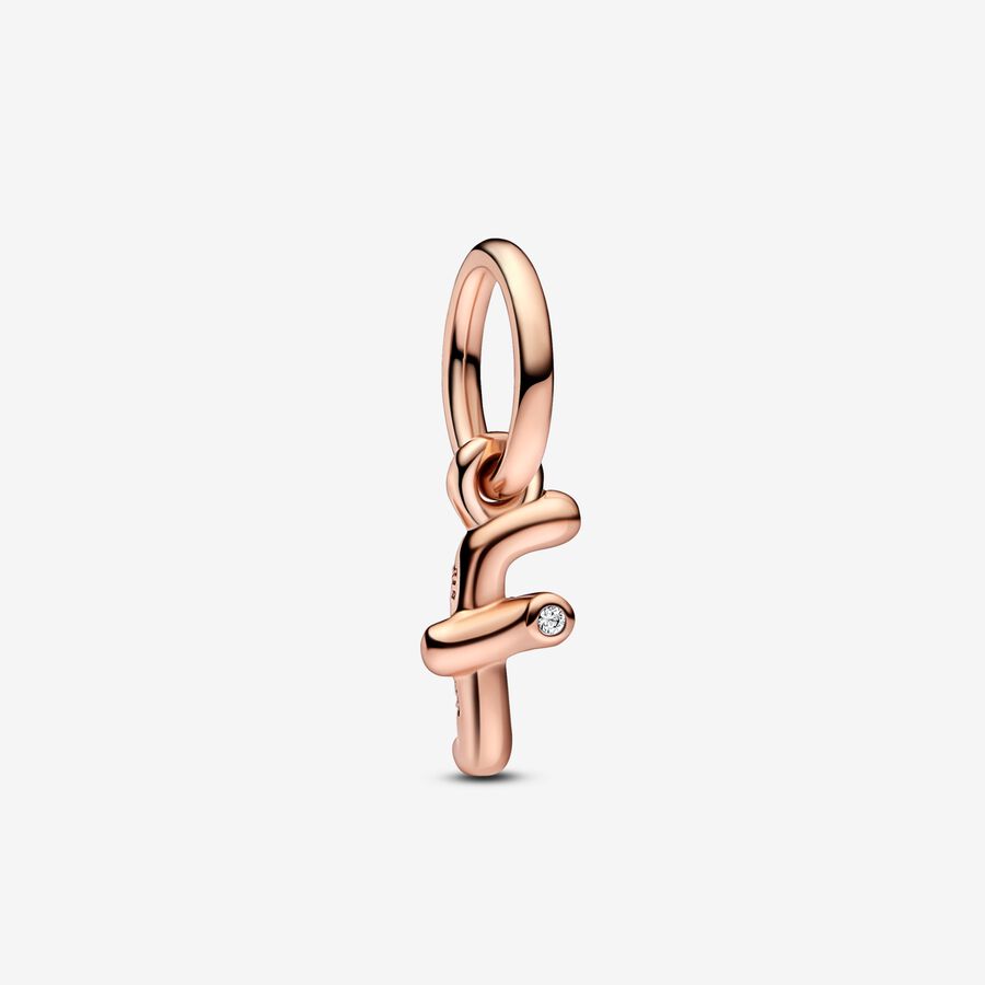 Letter f 14k rose gold-plated dangle with clear cubic zirconia image number 0