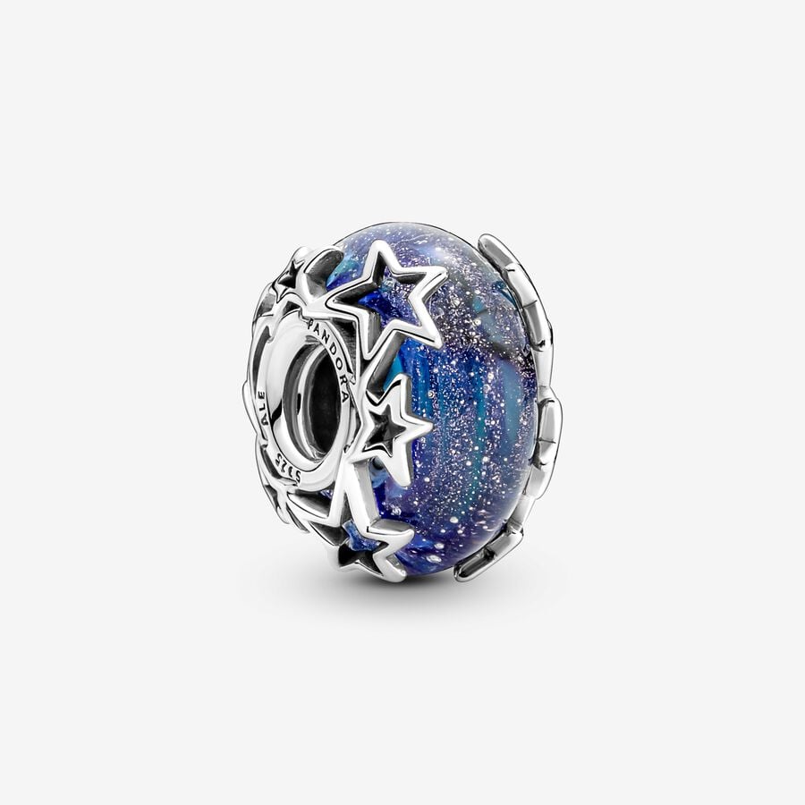 Sterling silver charm with galaxy glittery blue Murano glass image number 0