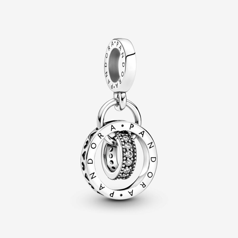 Pandora logo sterling silver dangle with clear cubic zirconia image number 0