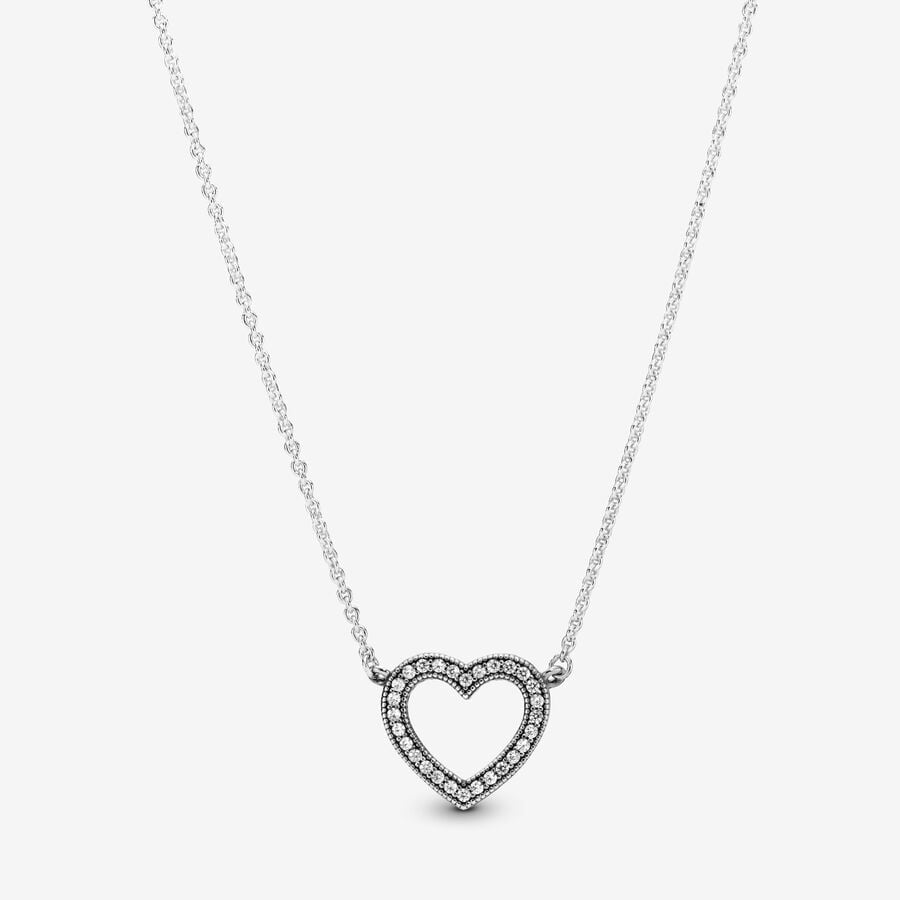 Heart silver necklace with clear cubic zirconia image number 0
