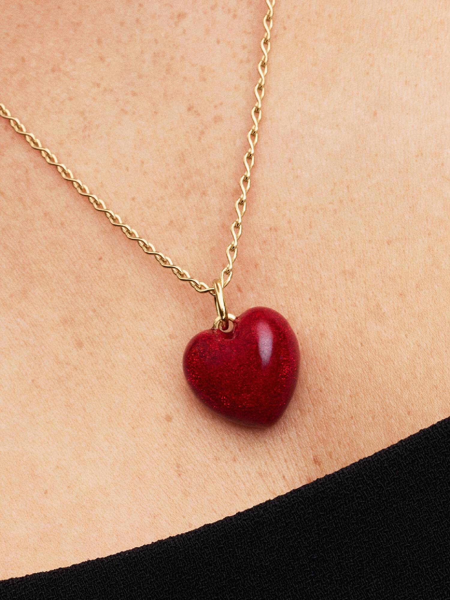 Charm Pendant Cœur Tridimensionnel Rouge