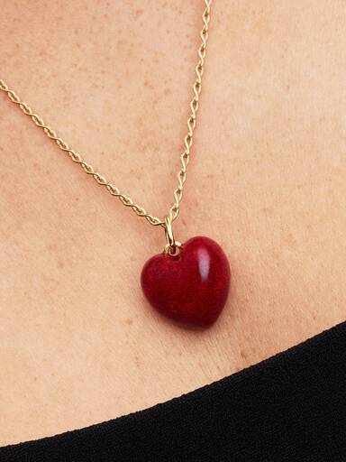 Charm Pendant Cœur Tridimensionnel Rouge
